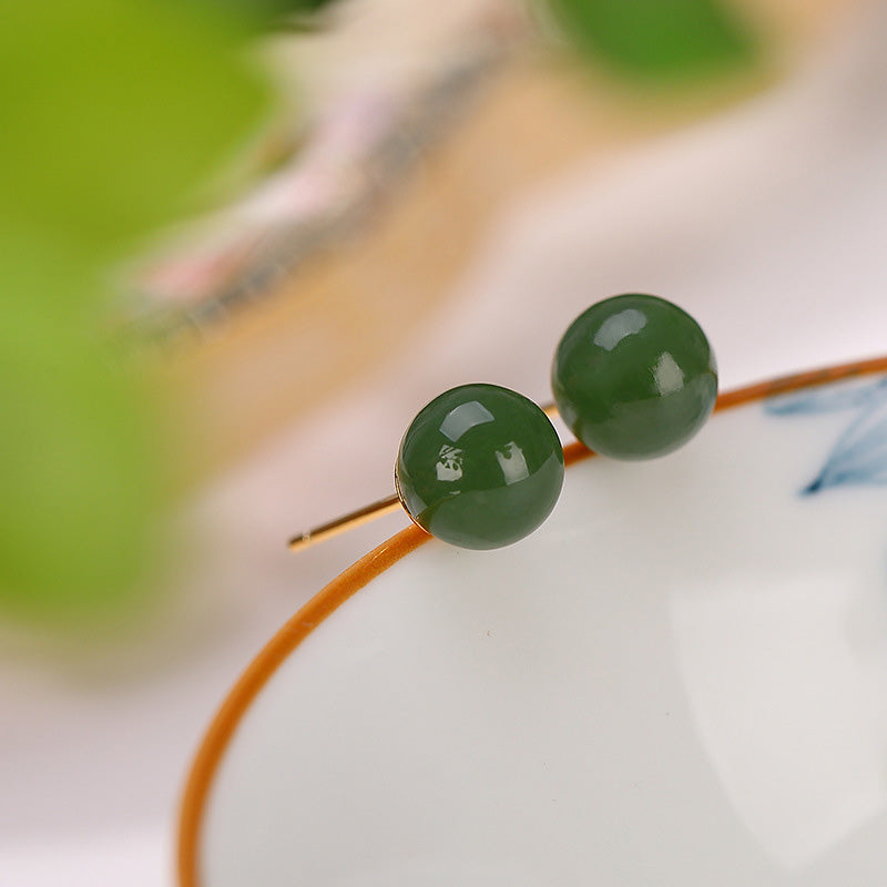 Karma Stone 925 Sterling Silver Round Cyan Jade Healing Calm Stud Earrings