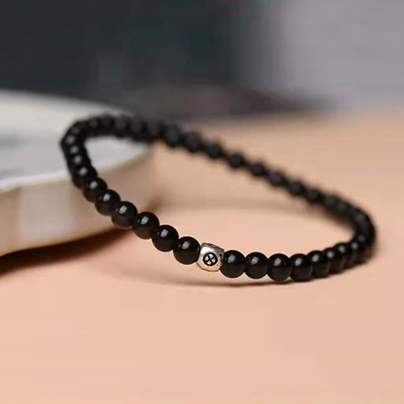 Karma Stone Natural Black Obsidian Smoky Quartz Purification Strength Bracelet