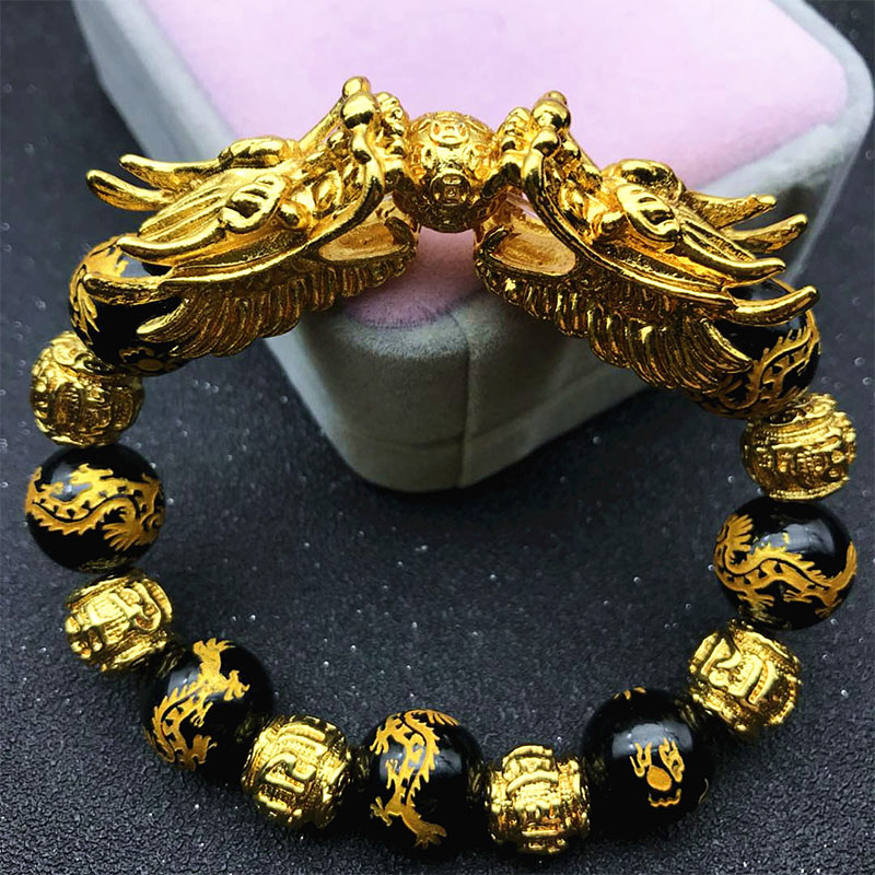 Karma Stone Double Dragon Wealth Protection Bracelet