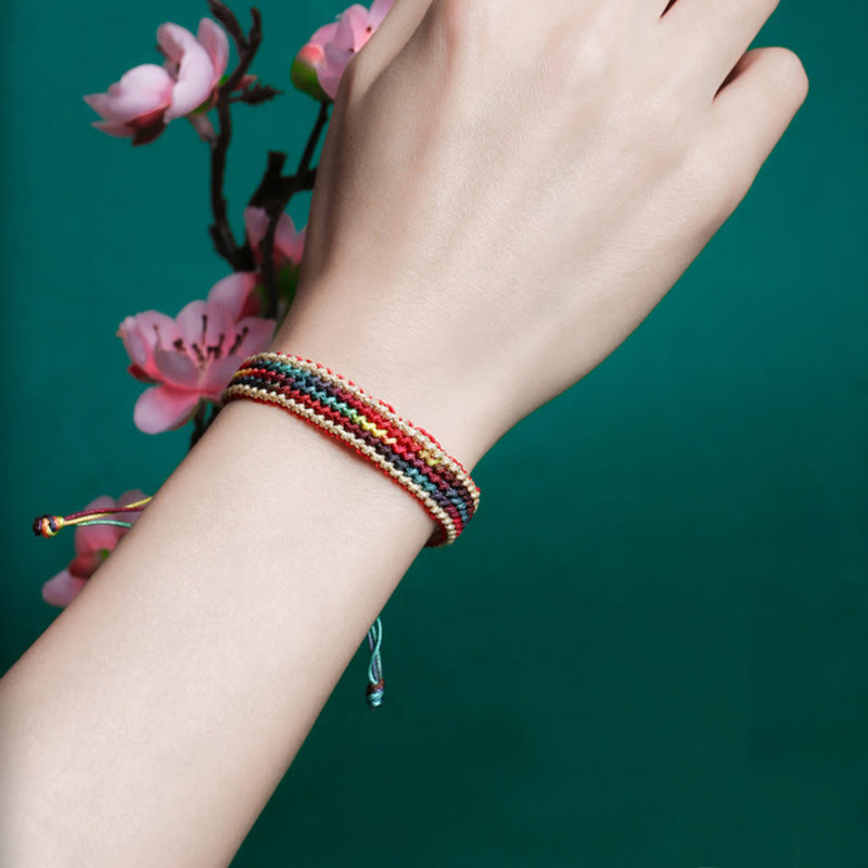 Karma Stone Tibet Handmade Rainbow Multicolored Protection Braided String Bracelet