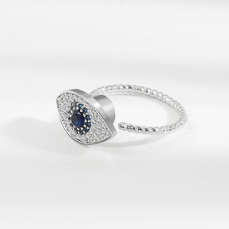 Karma Stone 925 Sterling Silver Evil Eye Protection Blessing Rotatable Ring