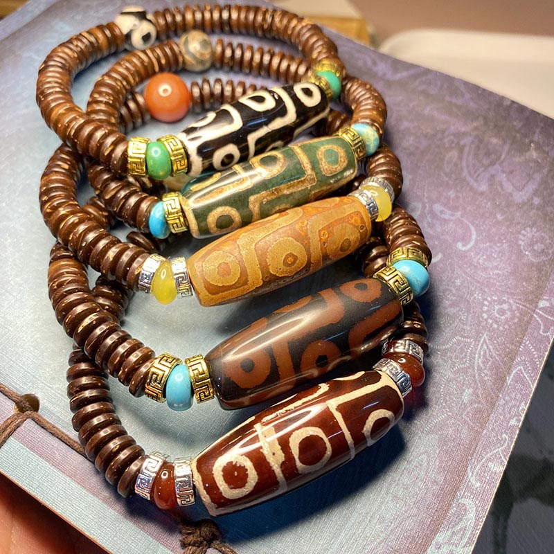 Karma Stone Tibetan Nine-Eye Dzi Bead Wealth Bracelet