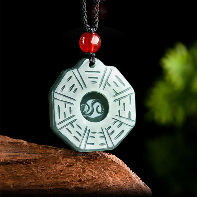 Karma Stone Natural Jade FengShui Bagua Yin Yang Prosperity Necklace Pendant