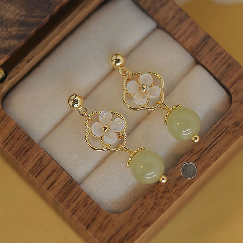 Karma Stone Tridacna Stone Flower Jade Bead Blessing Drop Earrings