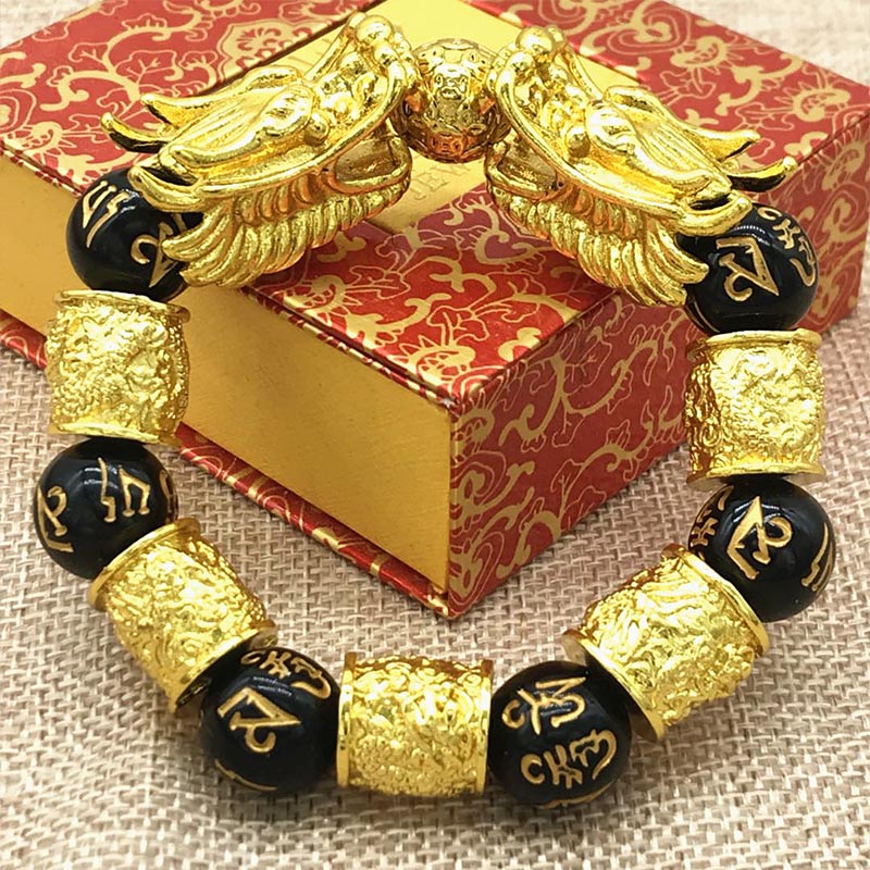 Karma Stone Double Dragon Wealth Protection Bracelet