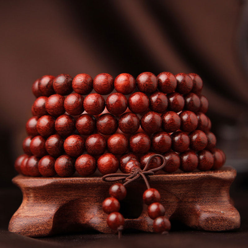 Karma Stone Tibetan Small Leaf Red Sandalwood 108 Beads Mala Meditation Bracelet