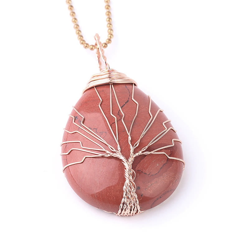 Karma Stone Natural Quartz Crystal Tree Of Life Healing Energy Necklace Pendant
