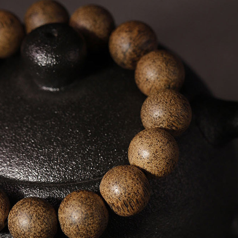 Karma Stone Chinese Zodiac Natal Buddha Natural Agarwood Silver Peace Calm Bracelet