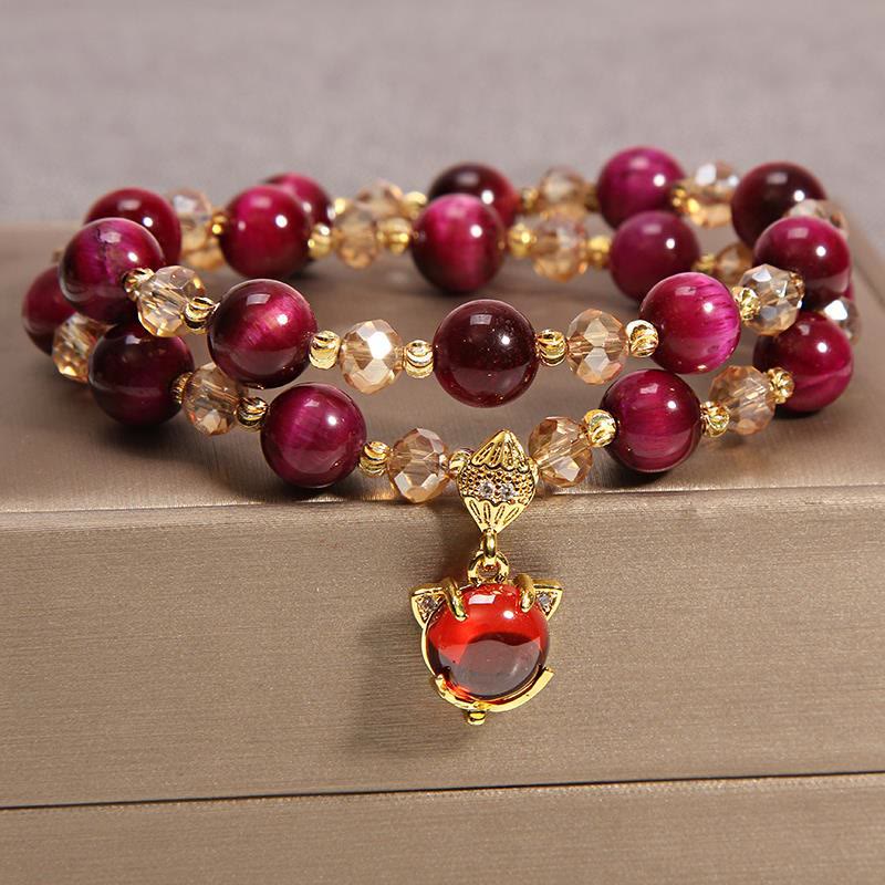 Karma Stone Tiger Eye Pixiu Fox Money Bag Protection Self Confidence Double Wrap Bracelet