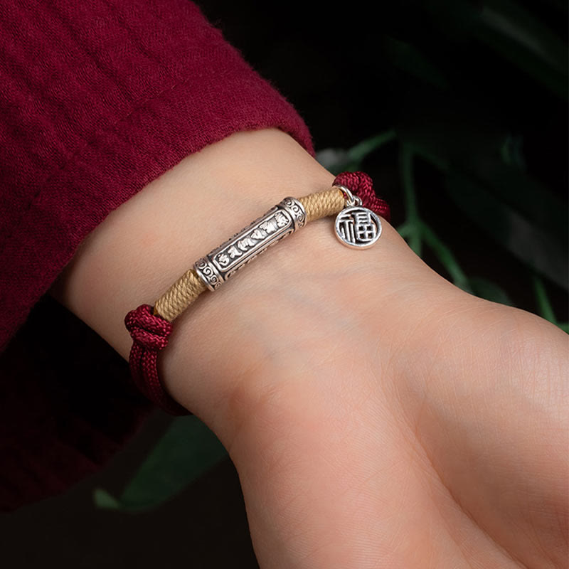 Karma Stone 999 Sterling Silver Tibet Handmade Om Mani Padme Hum Fu Character TopRank Character Luck Braided Bracelet
