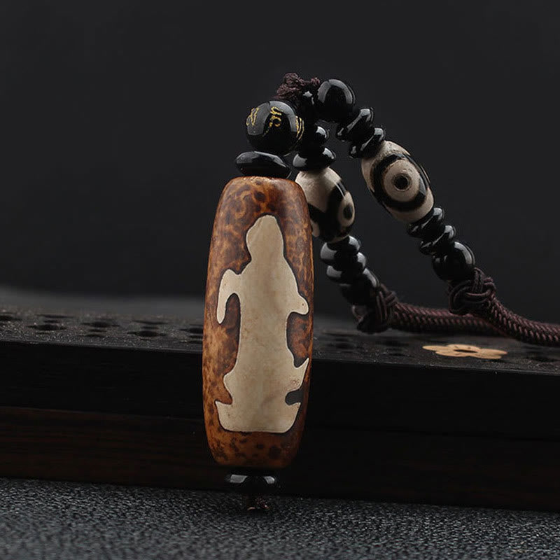 Karma Stone Tibet Om Mani Padme Hum Dzi Bead Avalokitesvara Pattern Wealth Necklace Pendant
