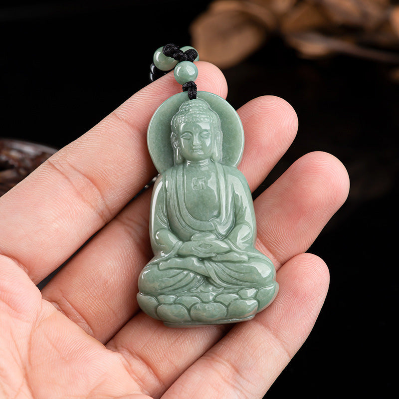 Karma Stone Amitabha Buddha Jade Amulet Compassion String Necklace