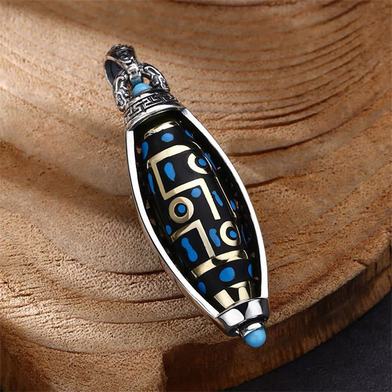 Karma Stone Tibetan Om Mani Padme Hum Nine-Eye Dzi Bead Pattern Peace Purity Rotatable Necklace Pendant
