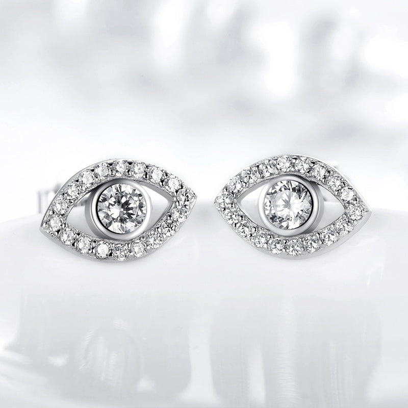 Karma Stone 925 Sterling Silver Evil Eye Symbol Protection Stud Earrings
