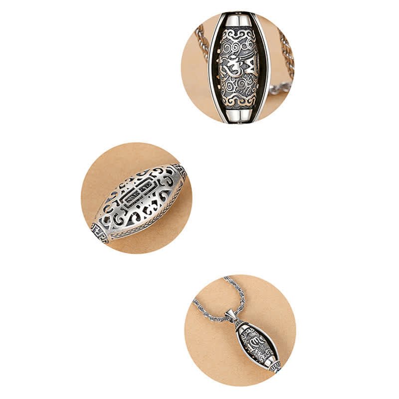 Karma Stone Tibet Om Mani Padme Hum Protection Necklace Rotatable Pendant