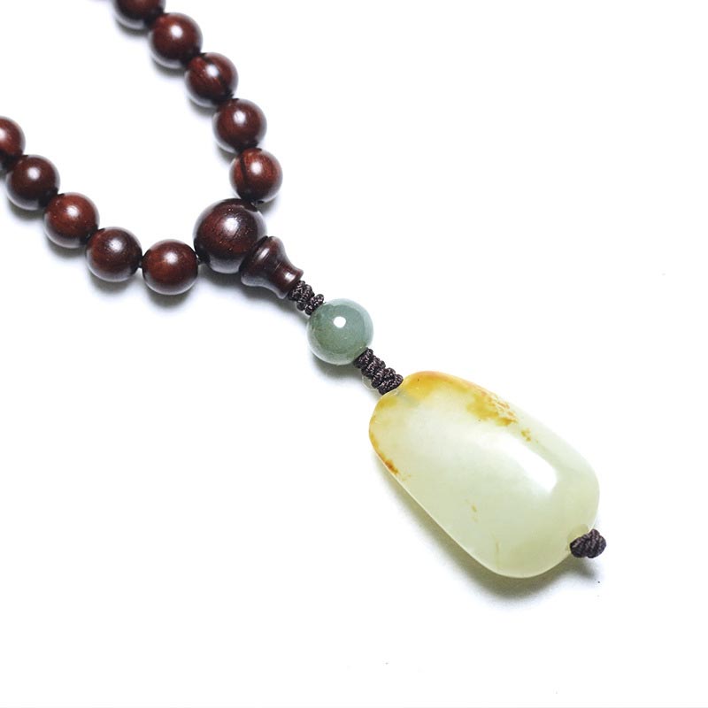 Karma Stone Tibetan Small Leaf Red Sandalwood Jade Mala Meditation Bracelet