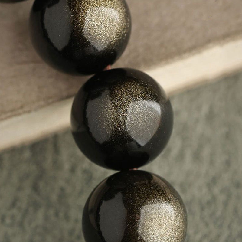 Karma Stone Gold Sheen Obsidian Silver Sheen Obsidian Lovely Paw Lucky Cat Protection Bracelet