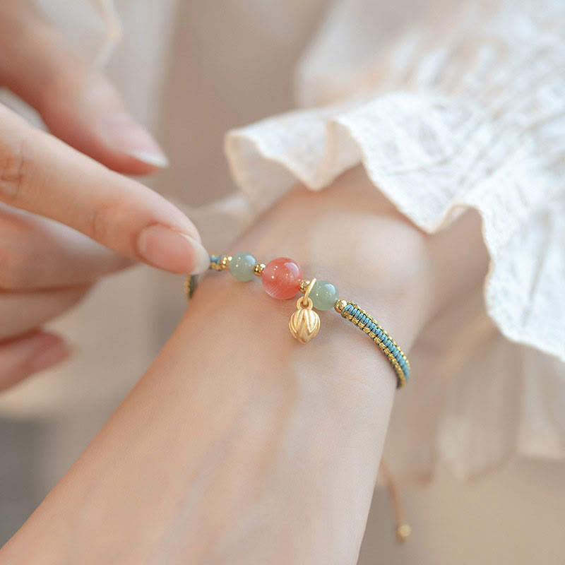 Karma Stone Red Agate Jade Lotus Confidence Calm String Bracelet