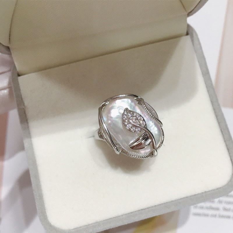 Karma Stone Pearl Copper Plated Gold Flower Happiness Wealth Ring