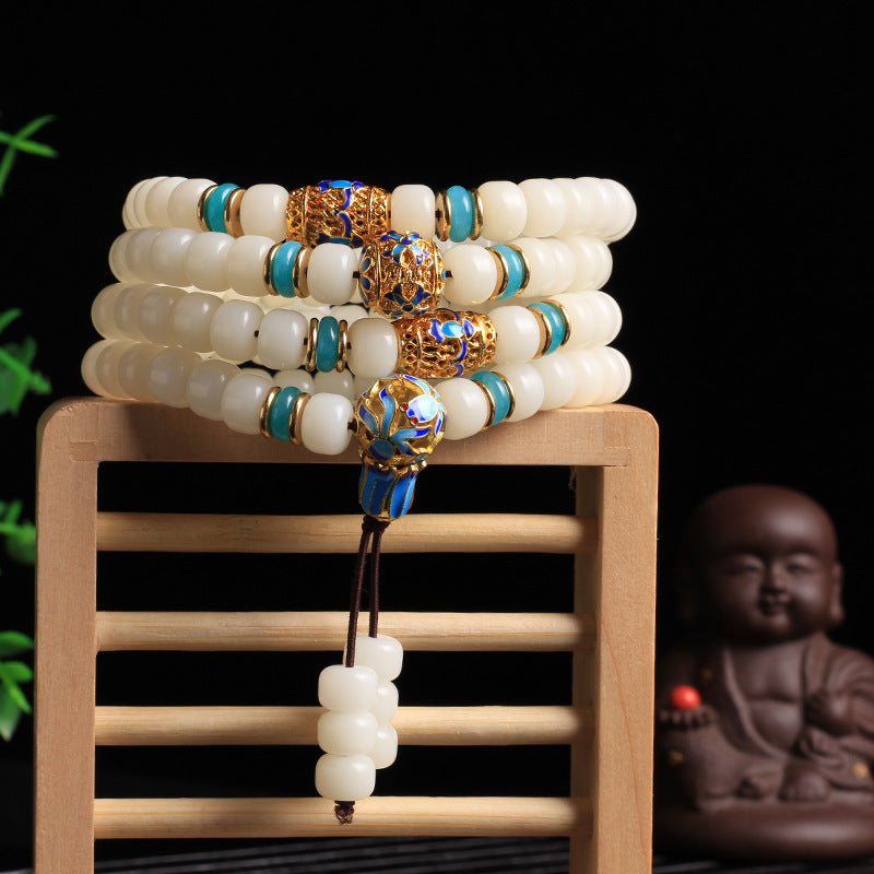 Karma Stone Natural White Bodhi Seed Mala 108 Beads Wealth Bracelet