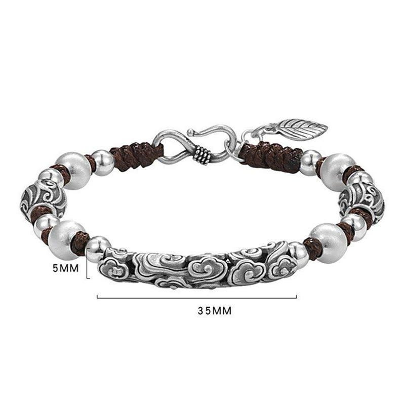 Karma Stone Tibet Handmade Copper 999 Sterling Silver Auspicious Cloud Wealth String Bracelet