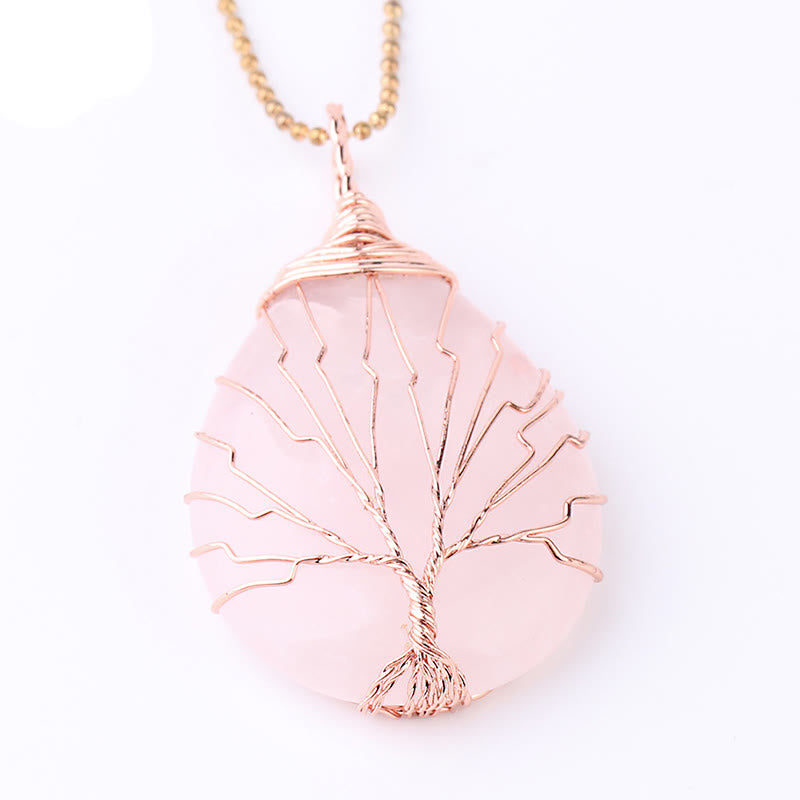 Karma Stone Natural Quartz Crystal Tree Of Life Healing Energy Necklace Pendant