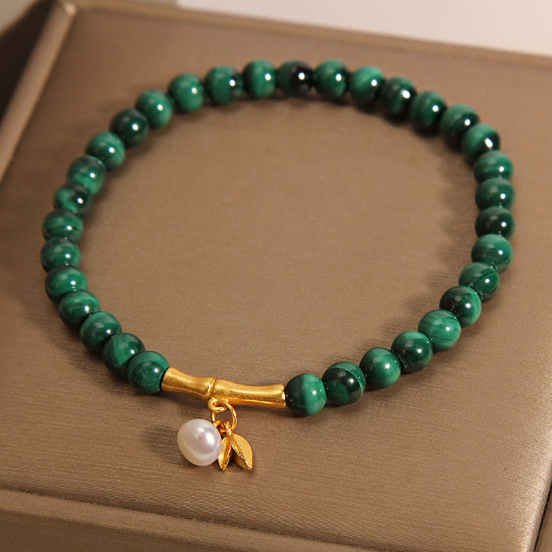 Karma Stone Natural Malachite Pearl Lucky Bamboo Anti-Anxiety Bracelet