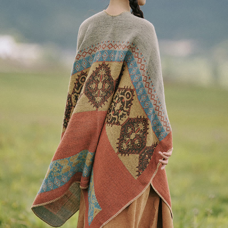 Karma Stone Tibetan Shawl Diamond Pattern Winter Warm Cloak Scarf