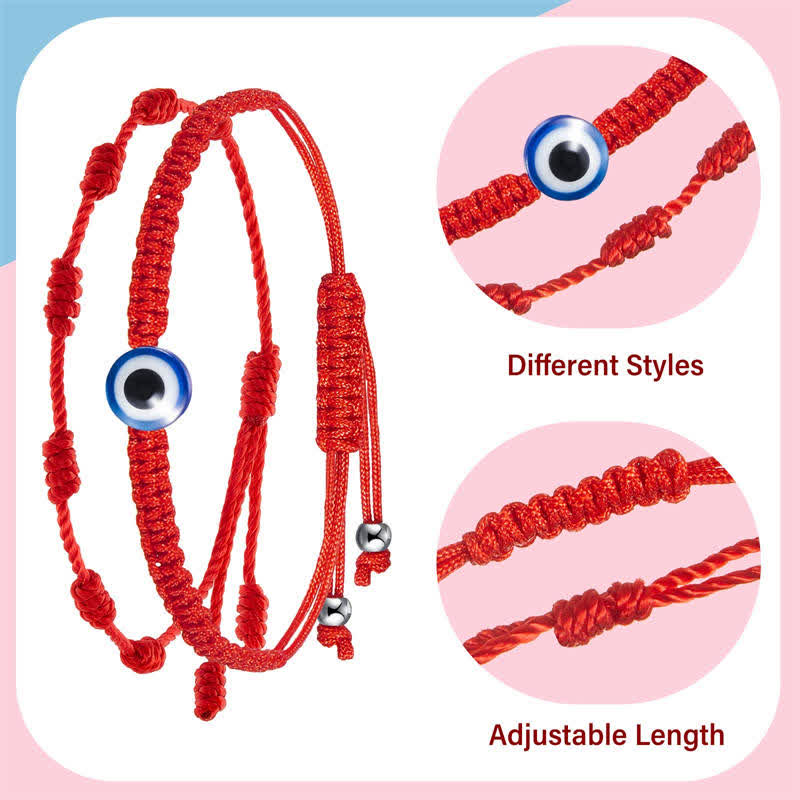 Karma Stone 4Pcs Evil Eye Seven Knot Red String Protection Bracelet