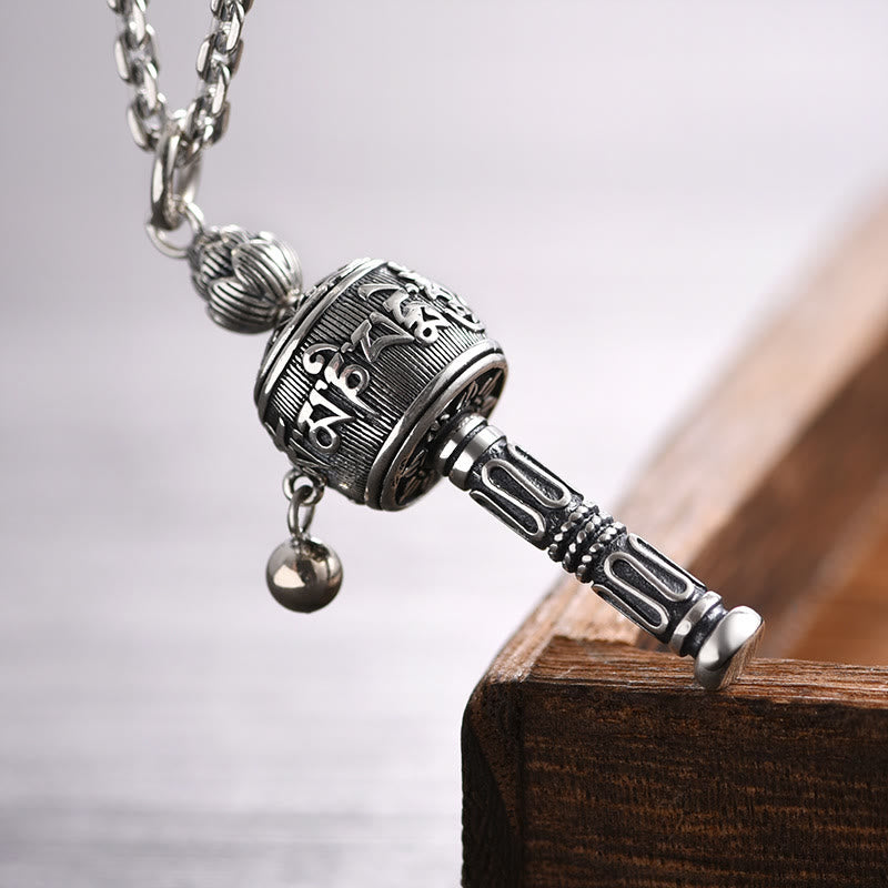 Karma Stone Tibetan Om Mani Padme Hum Prayer Wheel Lotus Wisdom Rotatable Necklace Pendant