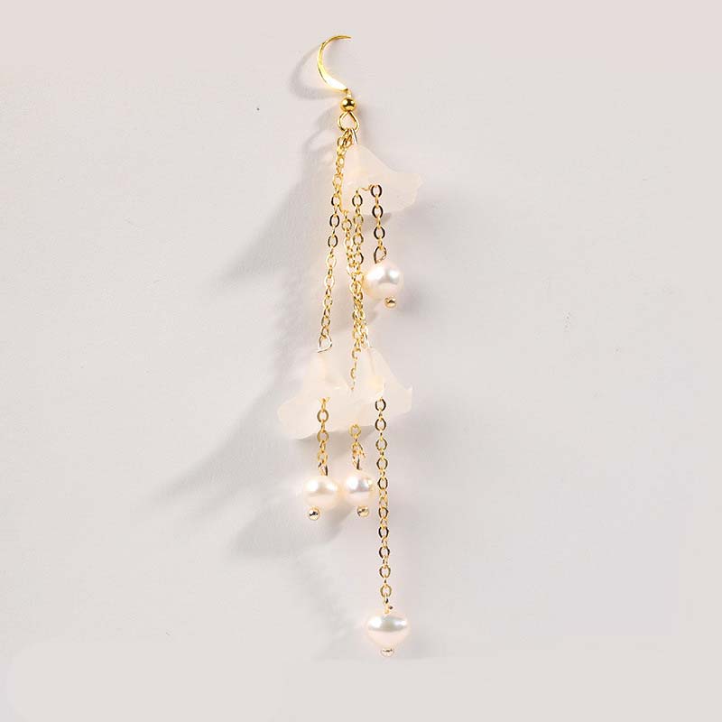 Karma Stone Pearl Flower Petals Luck Drop Earrings