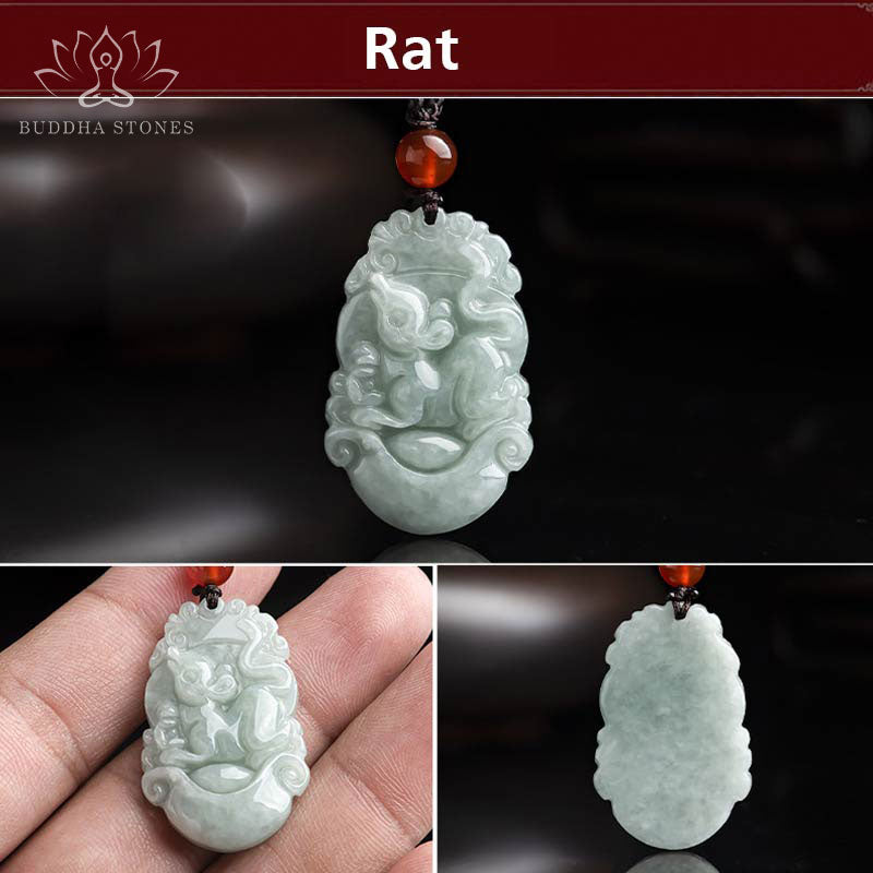 Karma Stone Natural Jade 12 Chinese Zodiac Sucess Pendant Necklace
