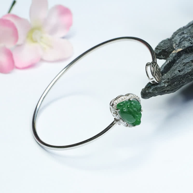 Karma Stone 925 Sterling Silver Laughing Buddha Jade Luck Bracelet Bangle