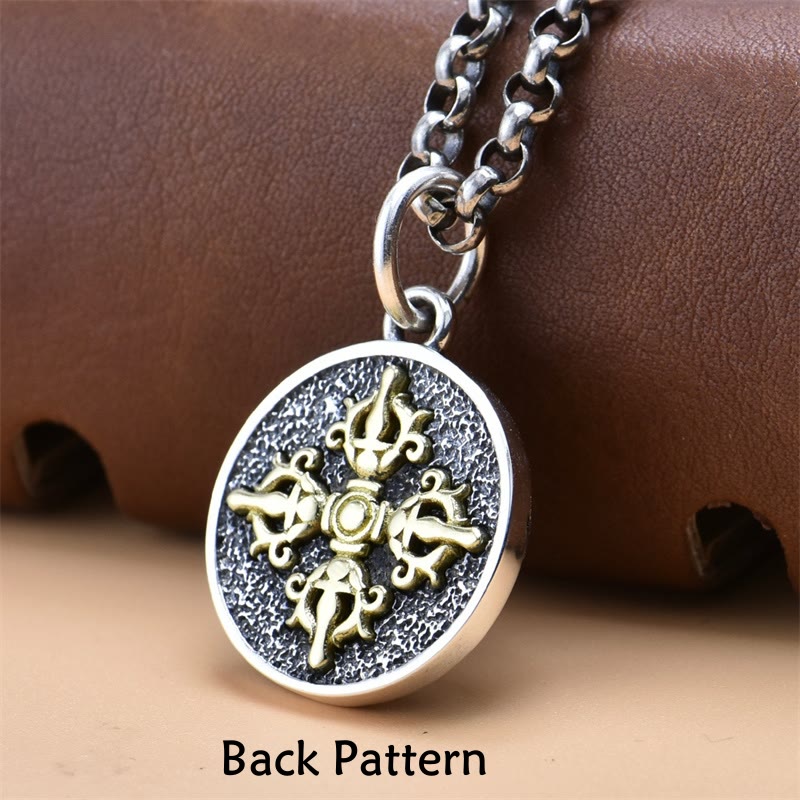 Karma Stone 925 Sterling Silver Green Tara Double Dorje Vajra Protection Necklace Pendant
