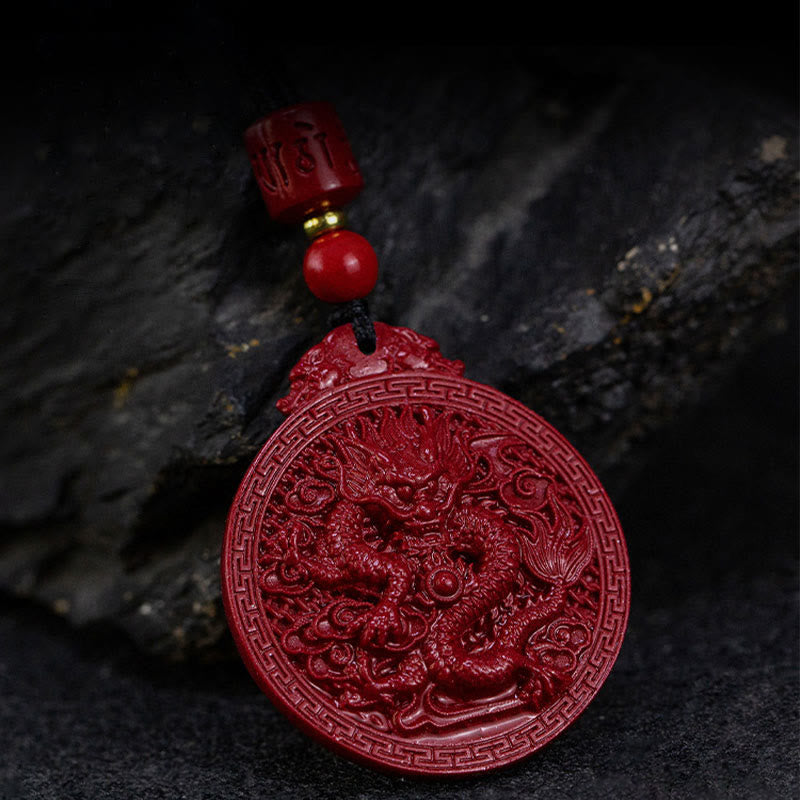 Karma Stone Year of the Dragon Natural Cinnabar Dragon Protection Necklace Pendant