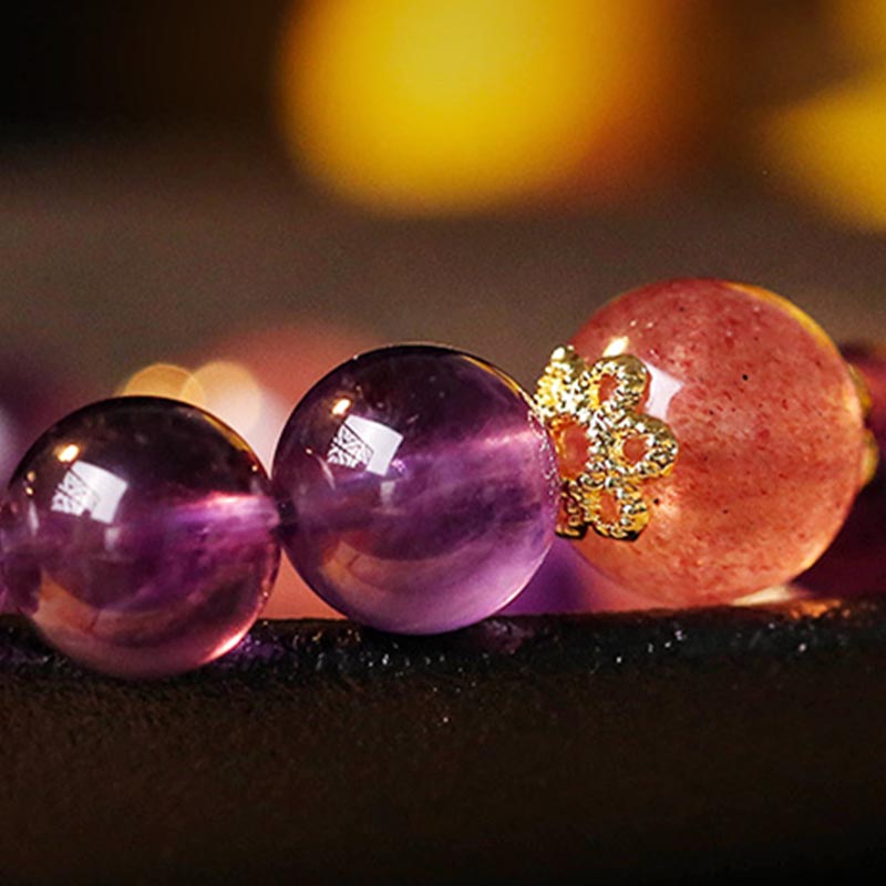 Karma Stone Natural Citrine Amethyst Rutilated Quartz Prosperity Protection Bracelet