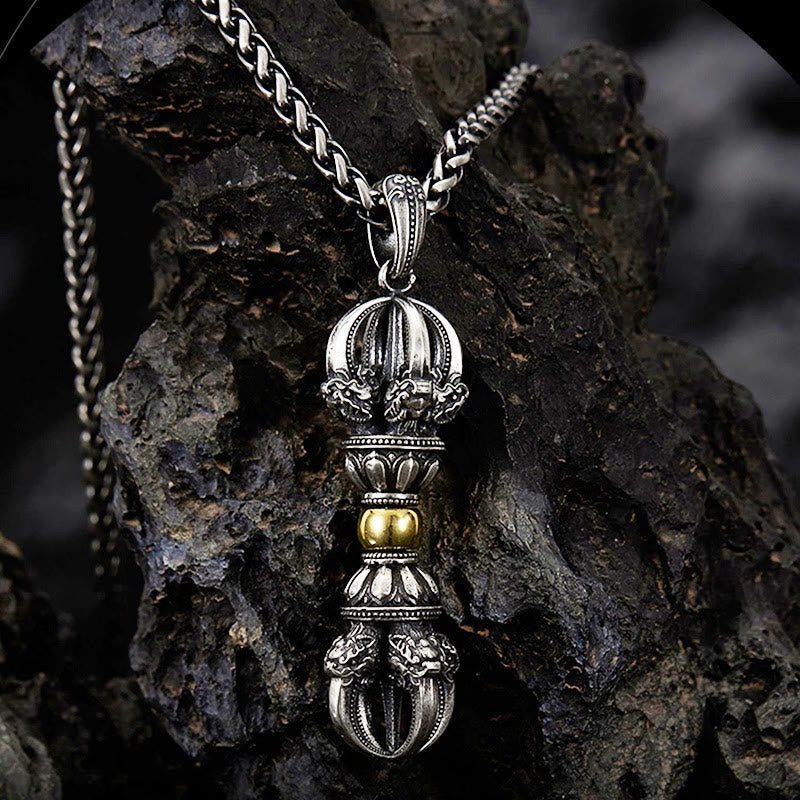 Karma Stone Tibetan Dorje Vajra Design Wealth Necklace Pendant