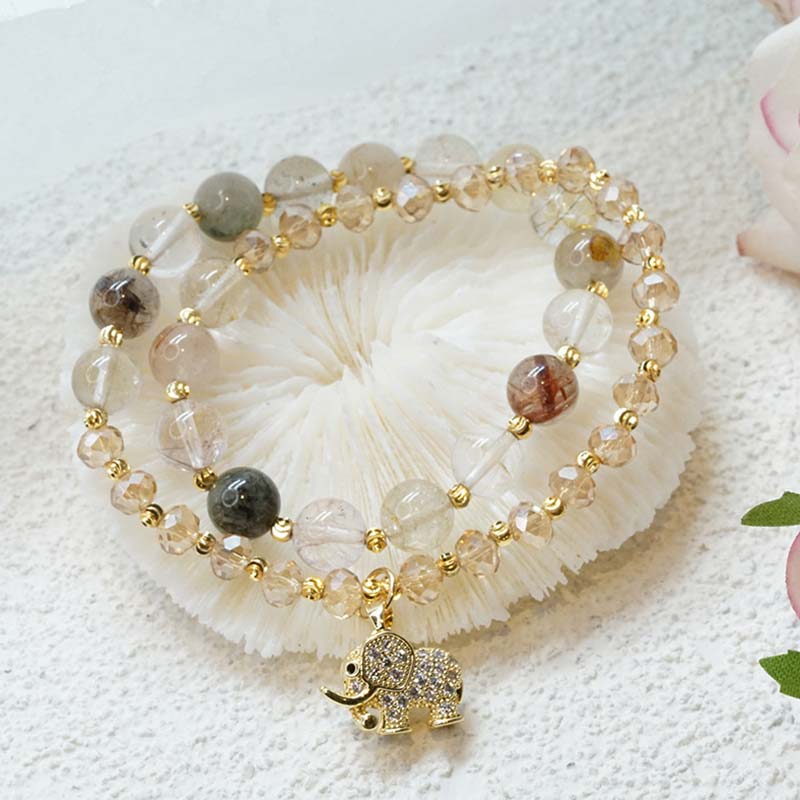 Karma Stone Rose Quartz Elephant Healing Energy Charm Bracelet