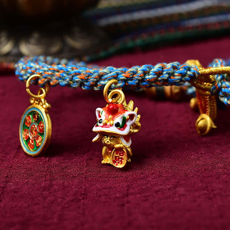 Karma Stone Tibetan Zakiram Goddess of Wealth Thangka Luck Prayer Wheel Braid String Bracelet