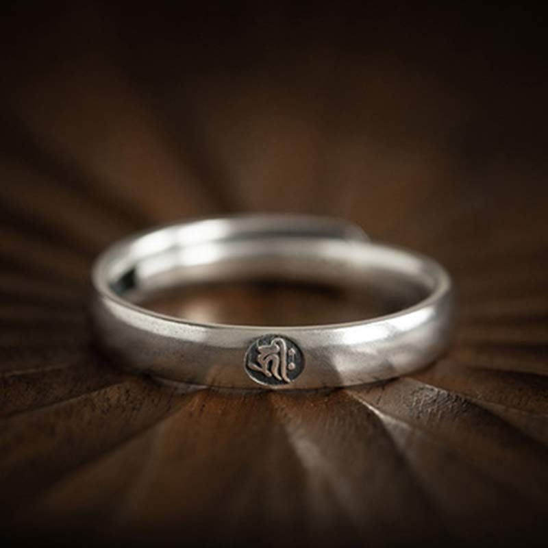 Karma Stone 925 Sterling Silver Chinese Zodiac Natal Buddha Blessing Couple Ring