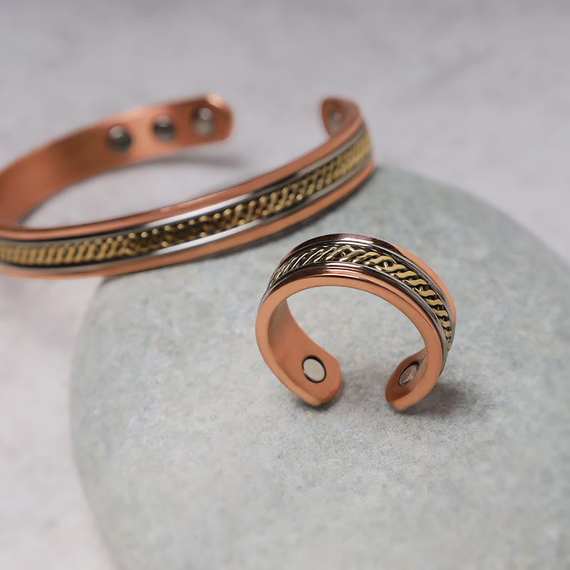 Karma Stone Magnetic Copper Balance Adjustable Cuff Bracelet Bangle Ring