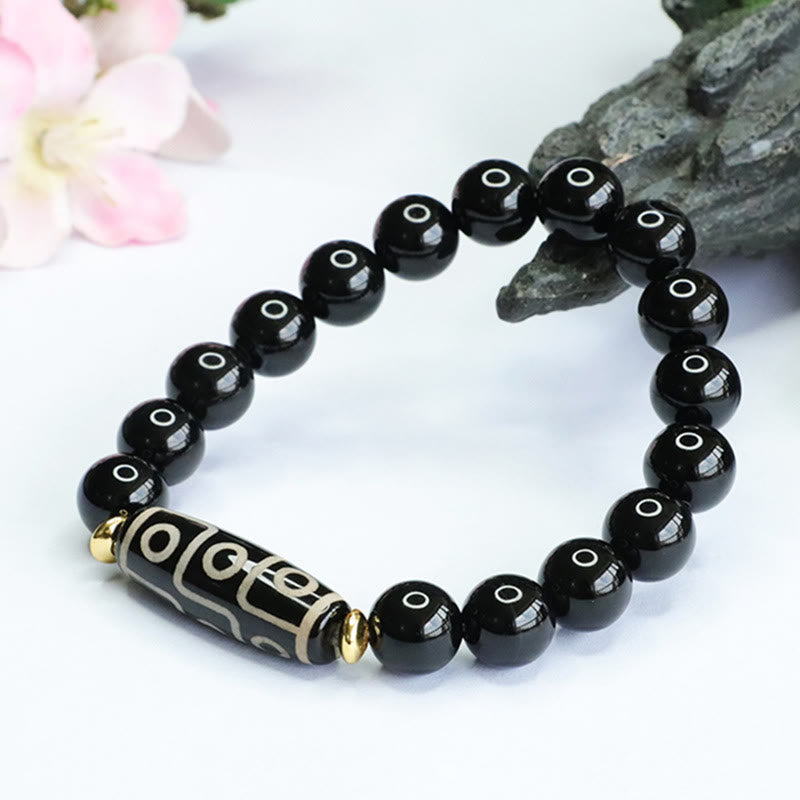 Karma Stone Tibetan Nine-Eye Dzi Bead Black Onyx Power Bracelet