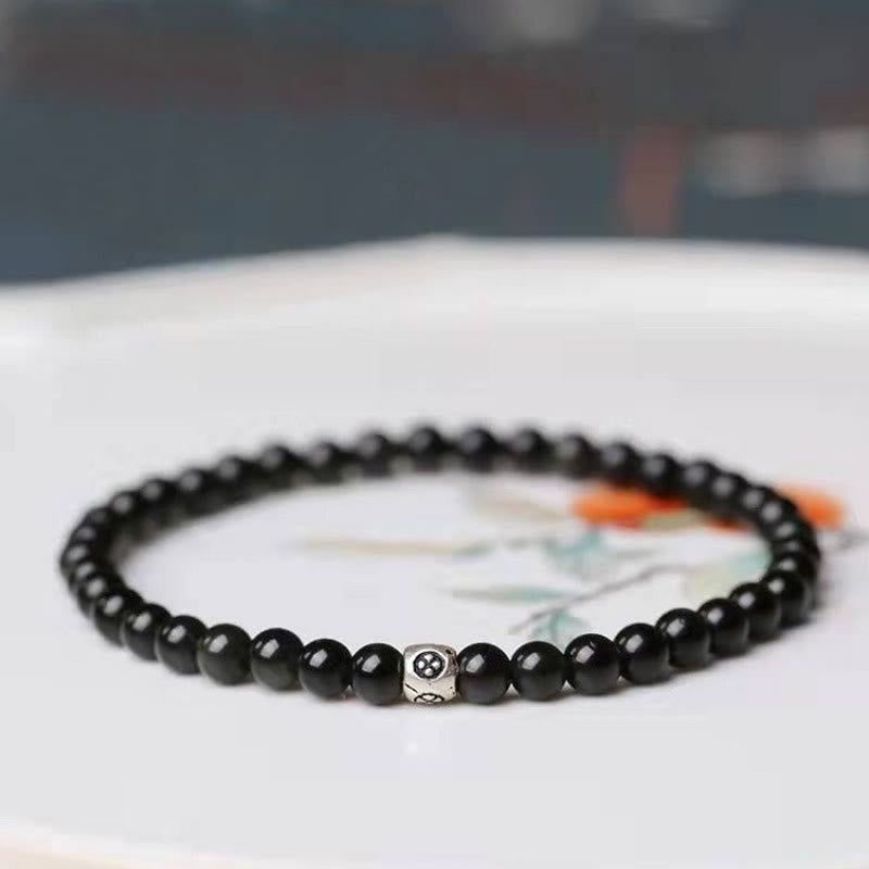 Karma Stone Natural Black Obsidian Smoky Quartz Purification Strength Bracelet