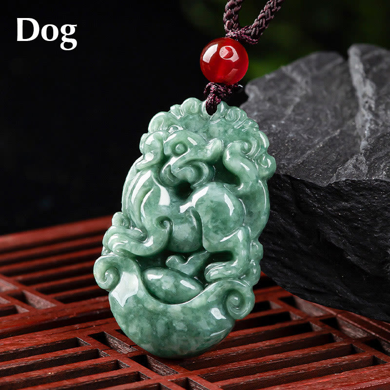 Karma Stone Natural Jade 12 Chinese Zodiac Prosperity Necklace Pendant