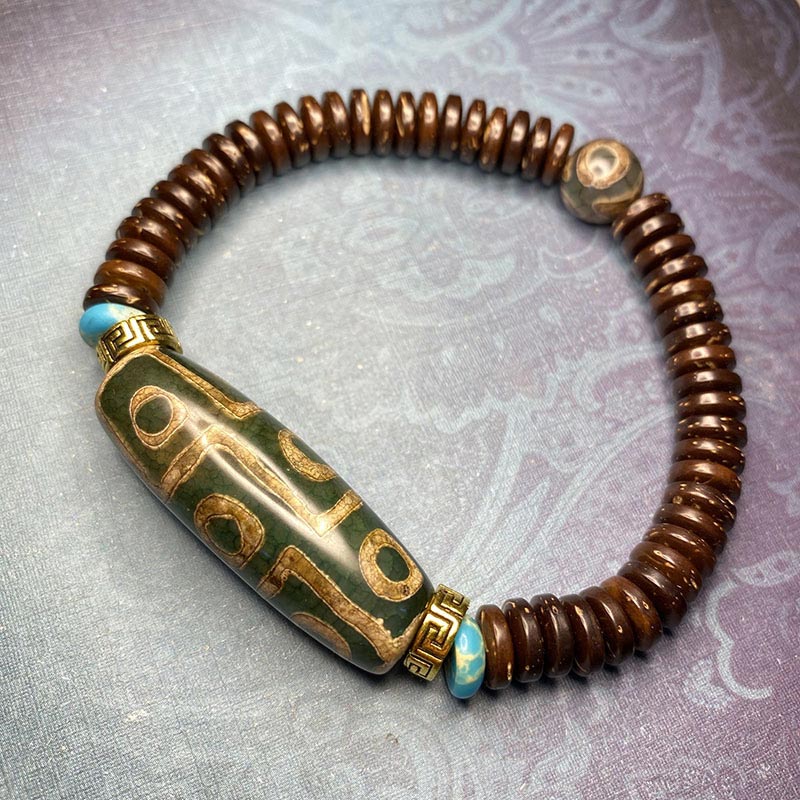 Karma Stone Tibetan Nine-Eye Dzi Bead Wealth Bracelet