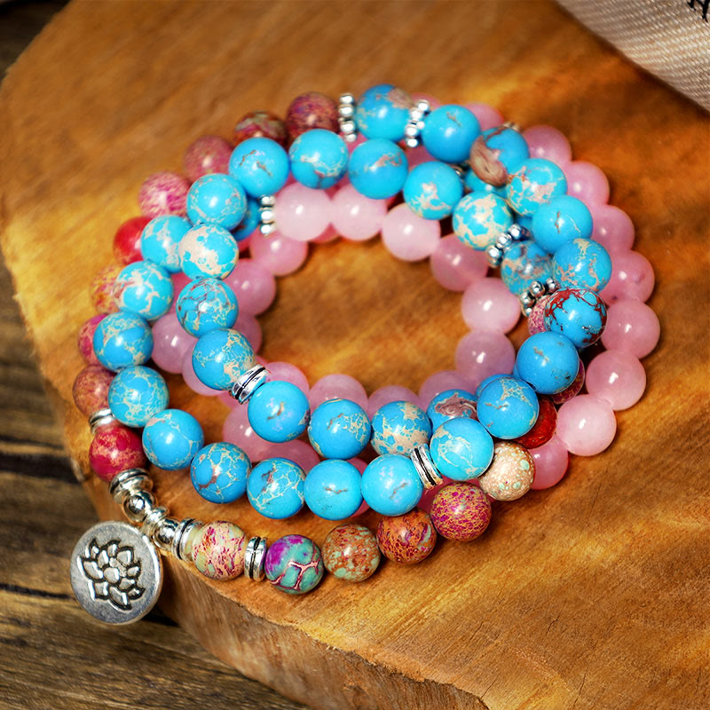 Karma Stone Tibetan Purple Miano Real Bead Harmony Lotus Mala
