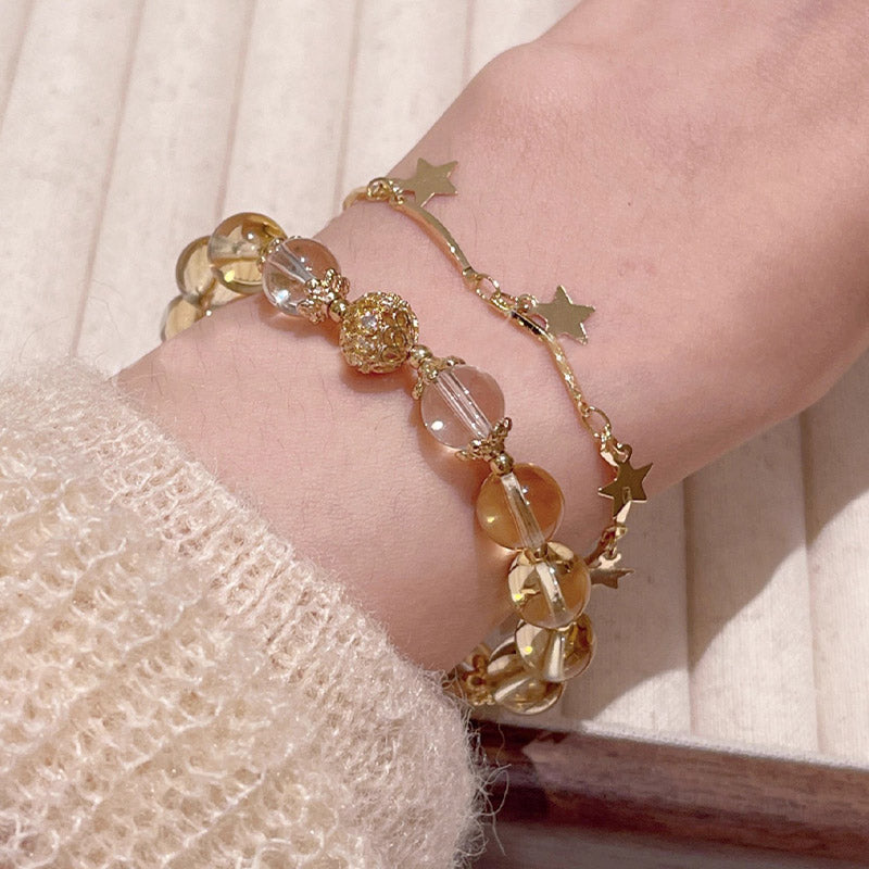 Karma Stone Citrine Moonstone Butterfly Charm Prosperity Protection Bracelet
