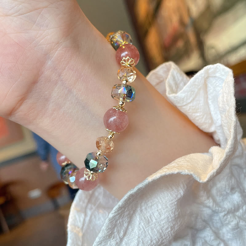 Karma Stone Natural Strawberry Quartz Colorful Crystal Positive Bracelet