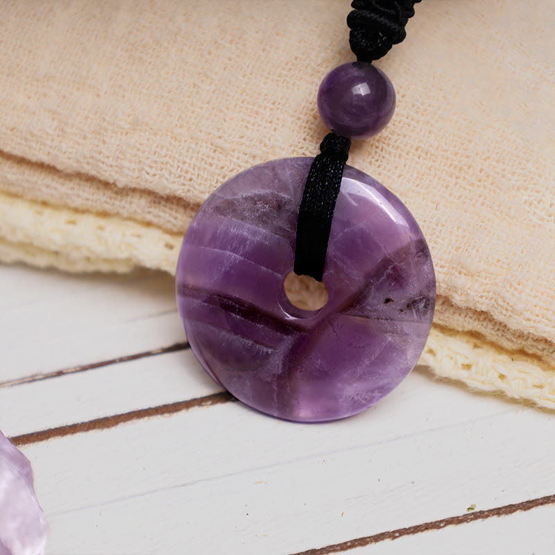 Karma Stone Lucky Coin Pendant Healing Crystal Gemstone Necklace