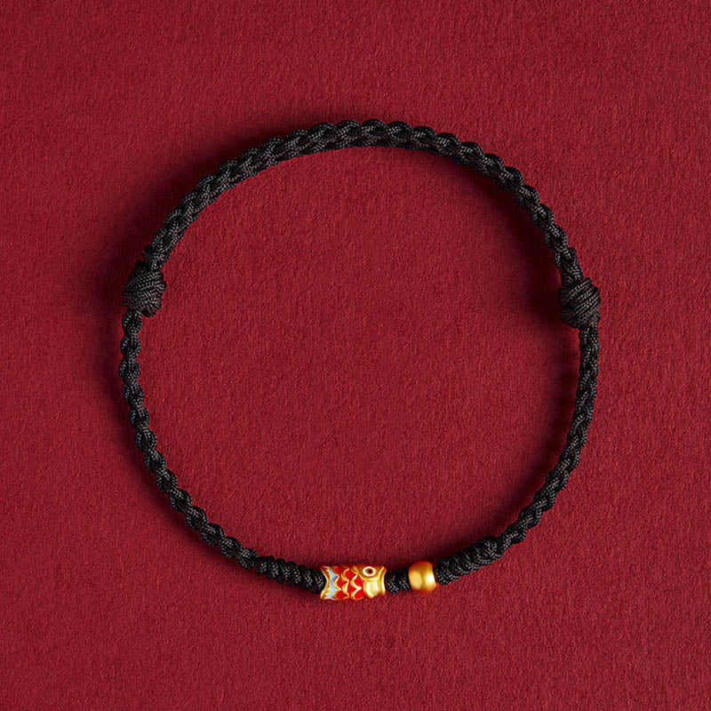 Karma Stone 925 Sterling Silver Handmade Koi Fish Wealth Success Braided Rope Bracelet